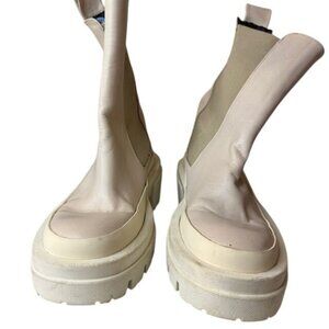 Equitare Womens Beige Leather Platform Chunky Sole Ankle Boots Size 36 Made In S